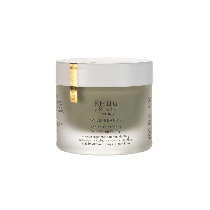 Jar of Rhug Estate Wild Beauty replenishing mask on a white background